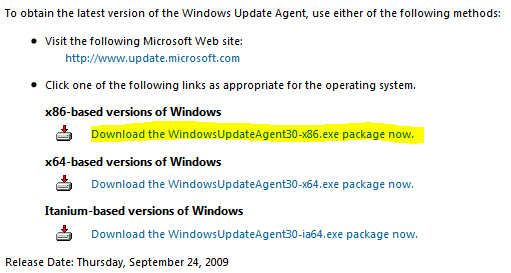 download latest windows update agent windows xp