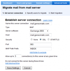 Google Apps Premier Migration Wizard Imap server setup