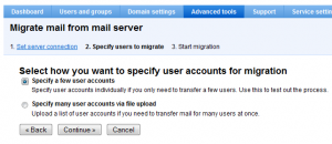 Google Apps Premier Migration Wizard specify few users