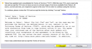 Yahoo account settings accept