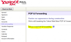 Yahoo asia pop and forwarding setup