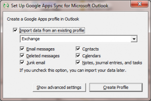 google apps sync for outlook import