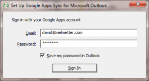 google apps sync for outlook username password