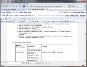 How a table looked in Google DOCS document