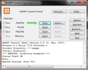 XAMPP control panel