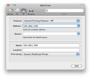 Add IPP Printer on Mac OS X