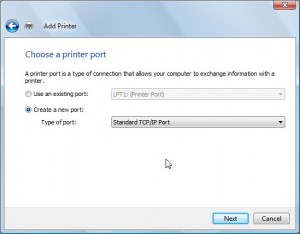 VISTA printer TCP/IP port