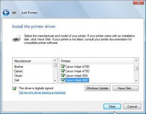 VISTA select printer driver