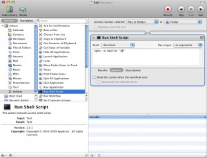 automator shell script service workflow