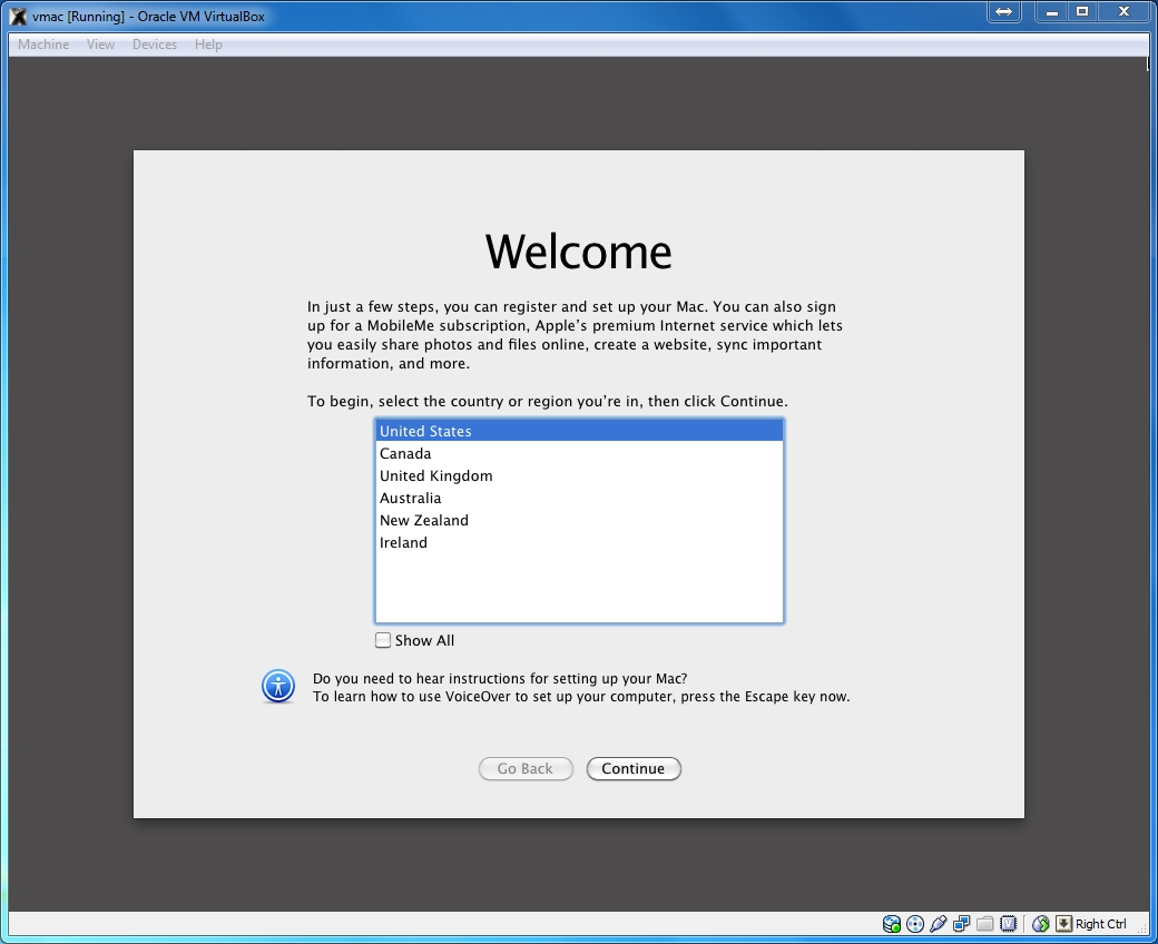 virtualbox mac os x snow leopard install