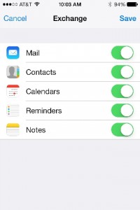 ios7 iphone synchronize mail, contacts, calendars, reminders and notes activesync exchange