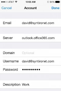 IOS7 manually enter office365 server information for exchange activesync account