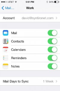 ios7 Exchange account modify options including Mail Days to Sync