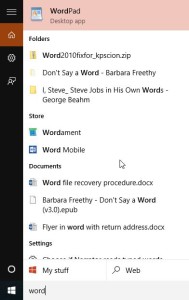 Windows 10 cortana not searching applications like word on the start menu