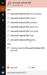 windows 10 start menu not searching applicaitons like microsoft Outlook 2013